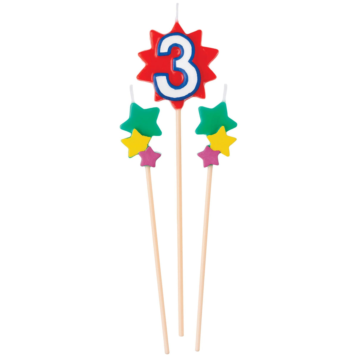 Star-Shaped Number 3 Birthday Toothpick Candle Set, 6-in, 3-pk - Pack of 12