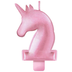 Unicorn Glitter Wax Candle, Pink, 3.25-in, for Birthday Party - Case of 72