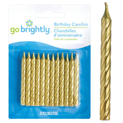 Gold Spiral Birthday Candles - Set of 24 - Pack of 4