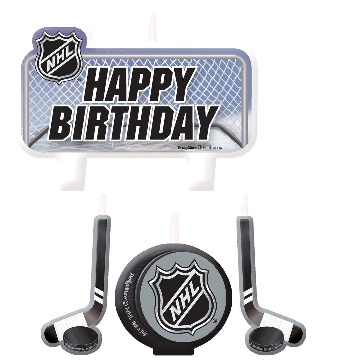 NHL Happy Birthday Wax Candle Set, Blue/Black, 4.5-inch, 4-pk - Pack of 6