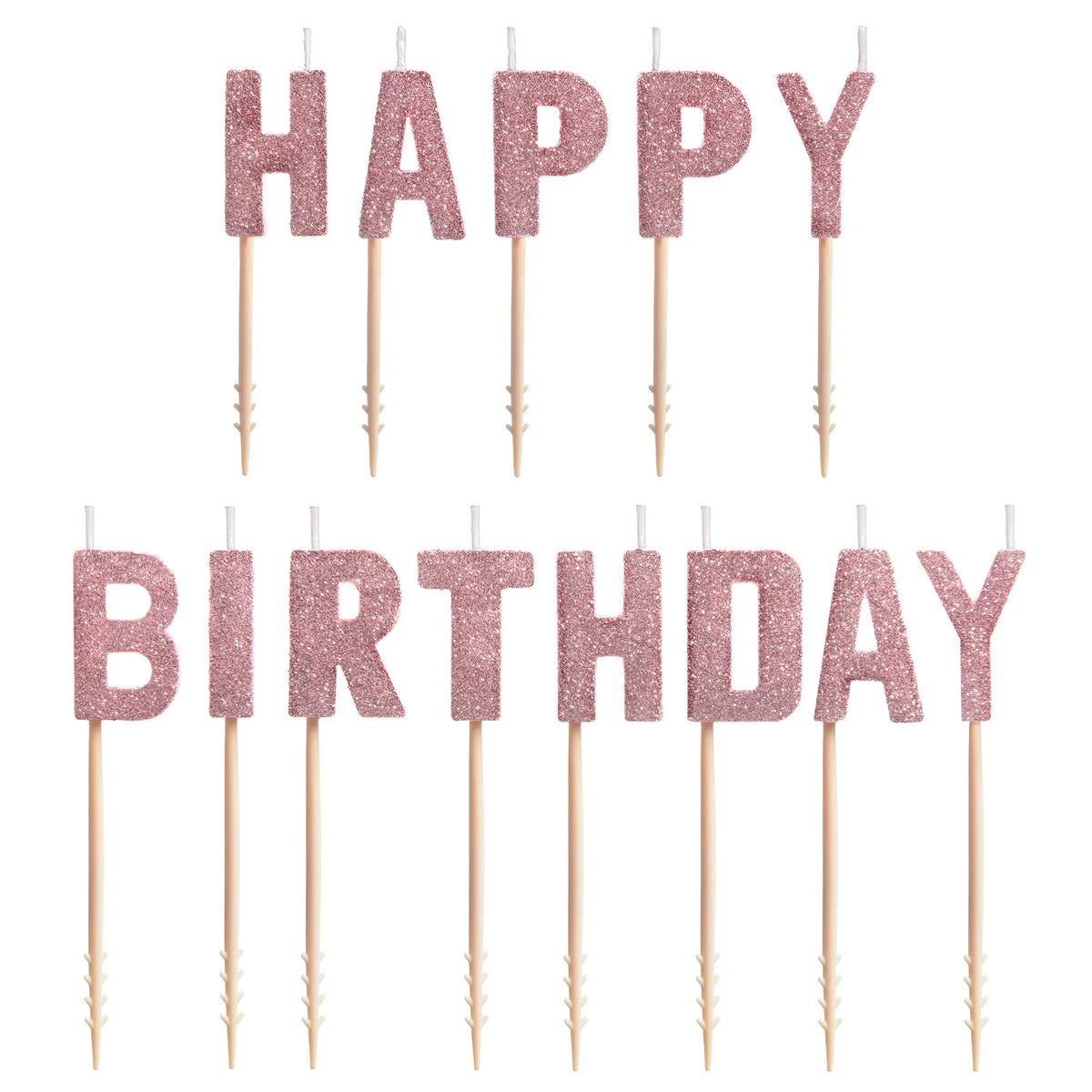 Happy Birthday Glitter Toothpick Candles, Rose Gold, 3 inch, 13-ct - Pack of 6