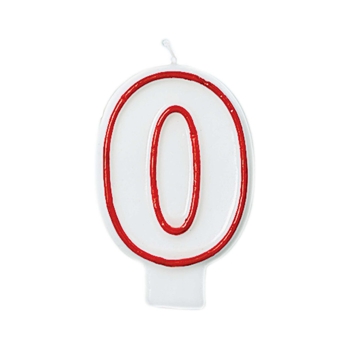 Number 0 Outline Wax Candle, White/Red, 2.2-inch x 3.2-inch - Case of 144