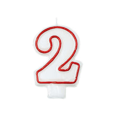 Number 2 Outline Wax Candle, White/Red, 2.2-inch x 3.2-inch - Pack of 12