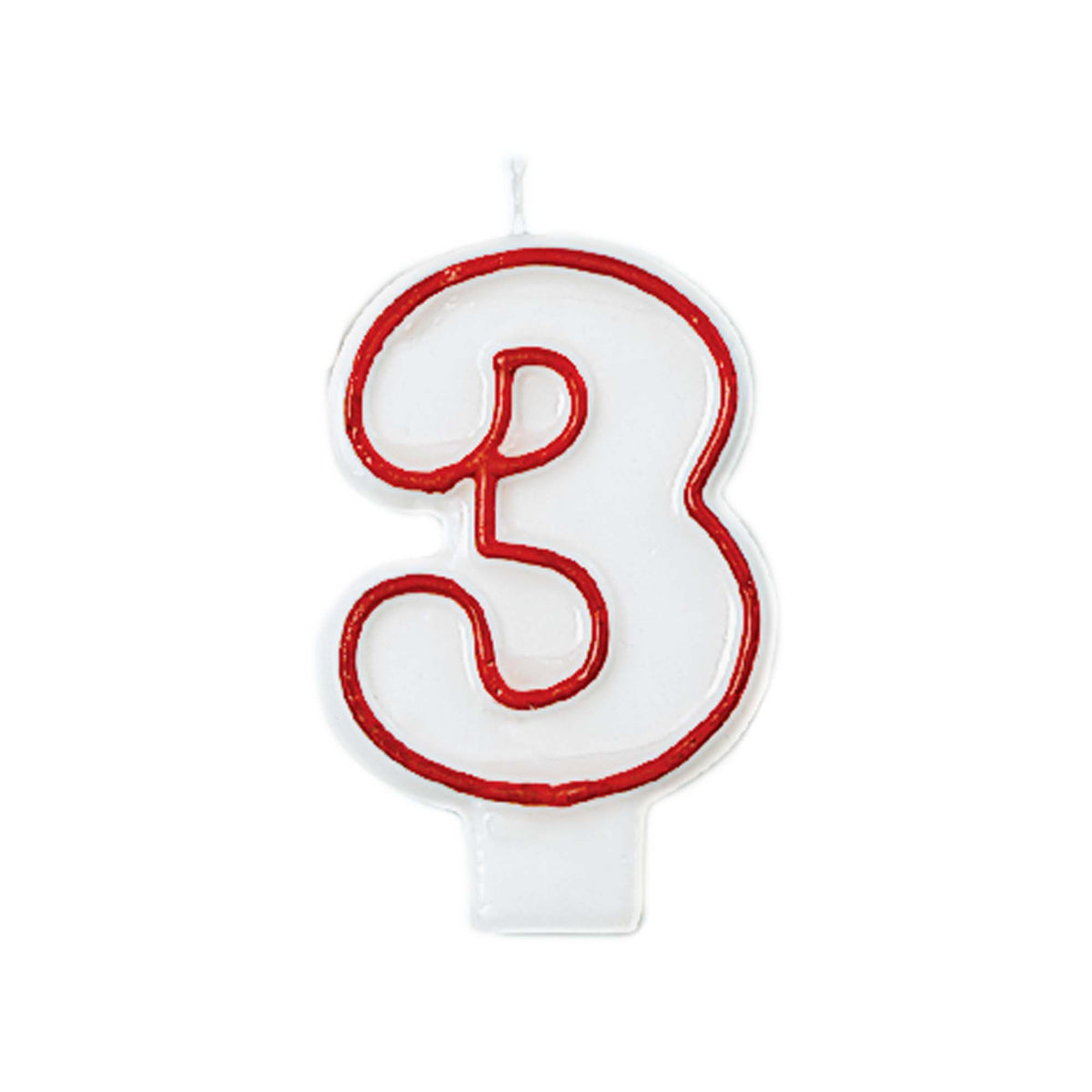 Red & White Number 3 Birthday Candle, 2.2-in x 3.2-in - Case of 144