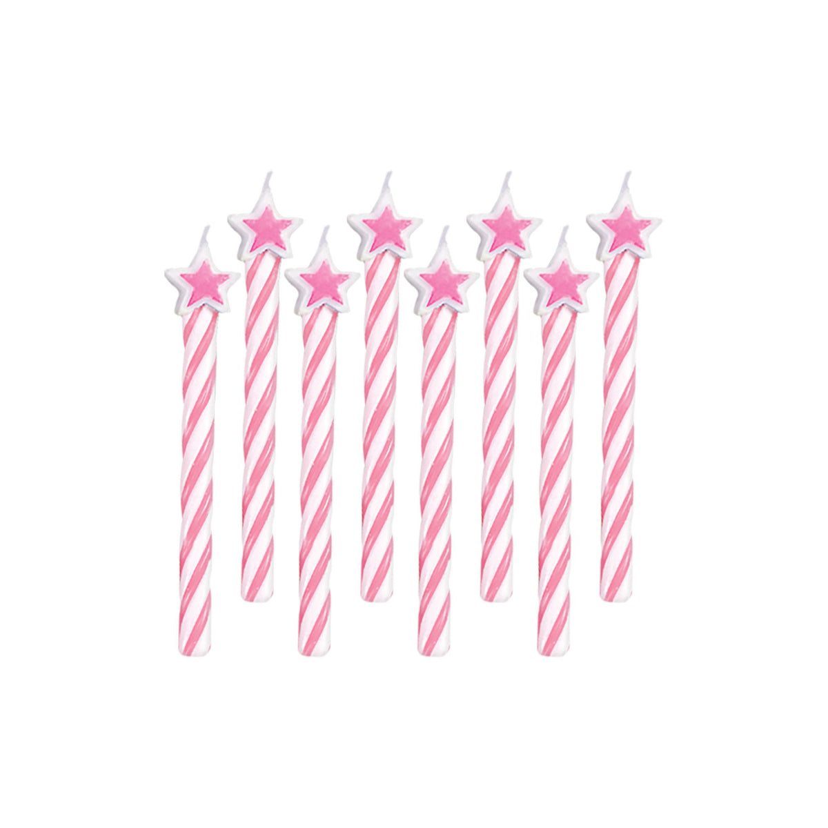 Spiral Wax Candles, Pink/White, Stars, 2.2-inch, 8-ct - Pack of 12