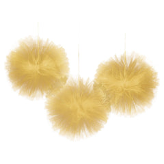 Gold Tulle Pom Pom Decorations, 9-inch, 3-ct - Case of 54