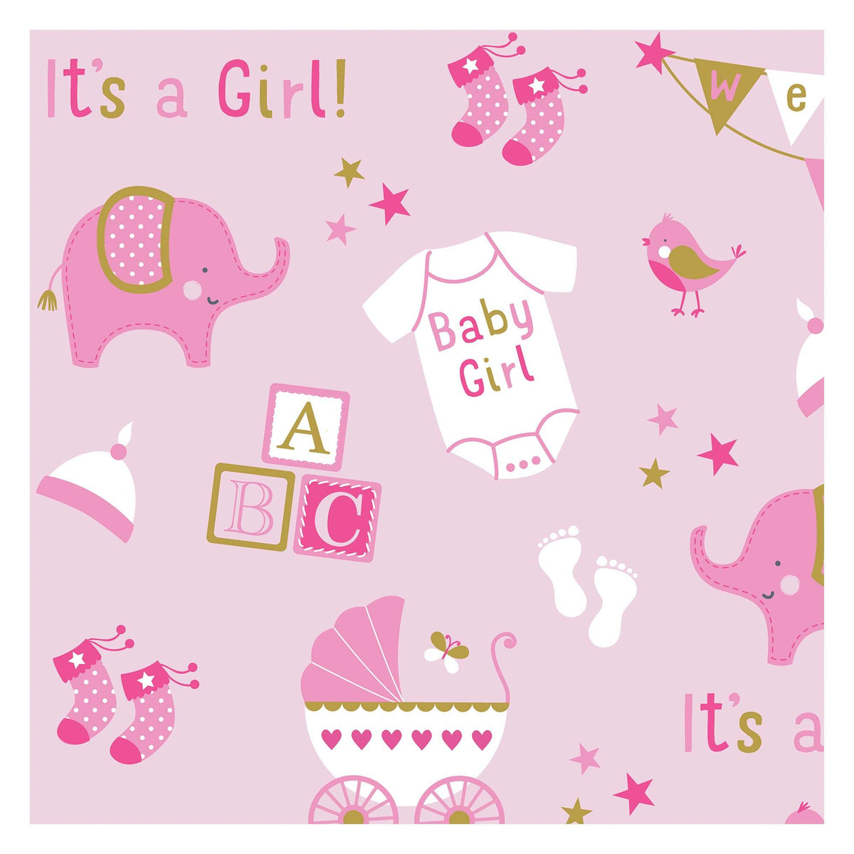 It's a Girl Elephant Gift Wrapping Paper, Pink, 40-foot Roll - Pack of 6