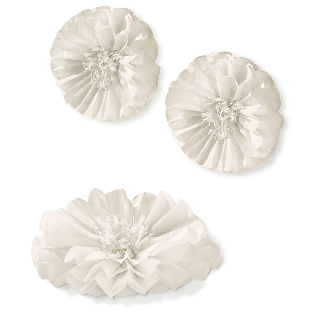 Tissue Pom Pom Decorations, White, 9-inch, 3-ct - Case of 48