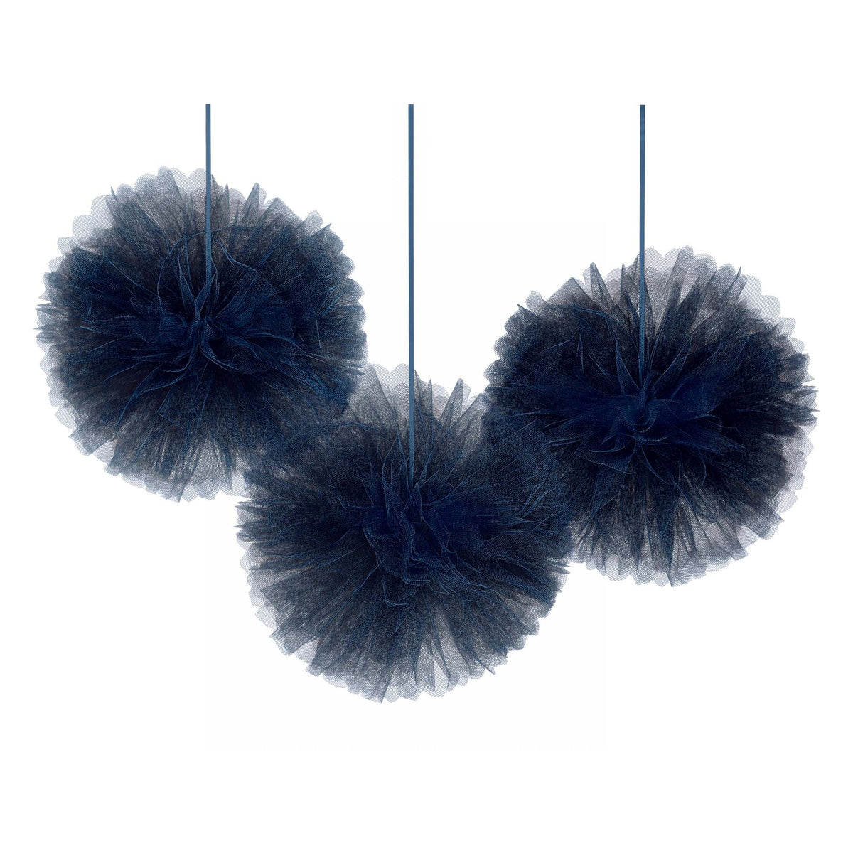 Tissue Pom Pom Hanging Sign Decorations, Navy, 9-in, 3-pk
