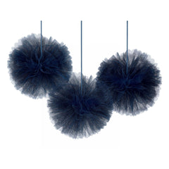 Tissue Pom Pom Hanging Sign Decorations, Navy, 9-in, 3-pk | Case of 54