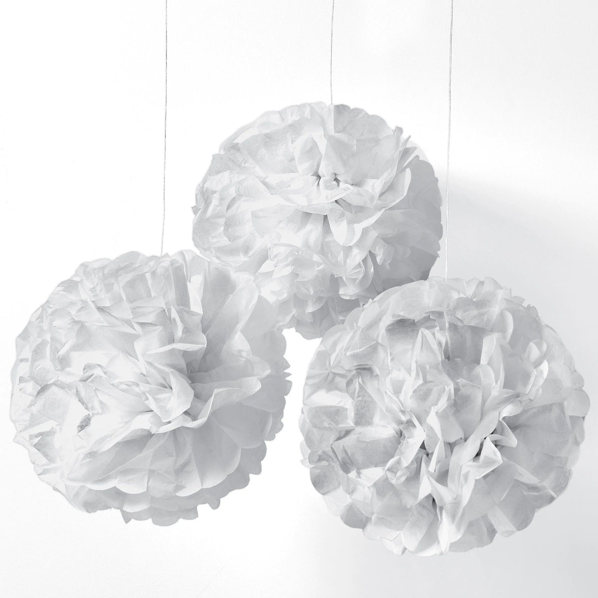 White Fluffy Tissue Pom Pom Decorations, 16-inch, 3-ct - Case of 12