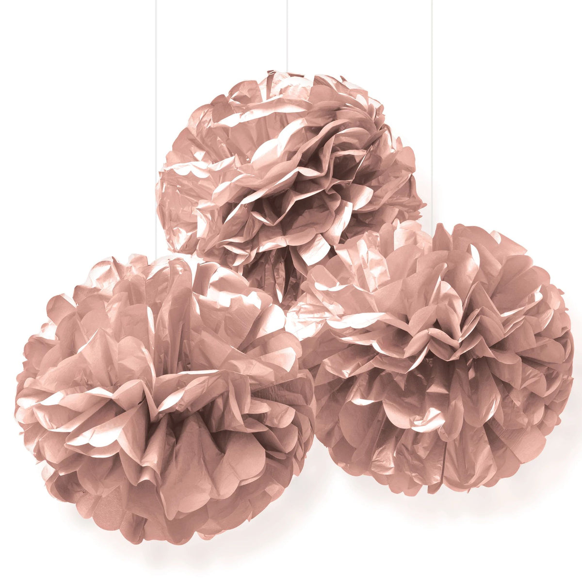Rose Gold Fluffy Paper Decorations, 3-ct - Case of 12