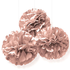 Rose Gold Fluffy Paper Decorations, 3-ct - Case of 12