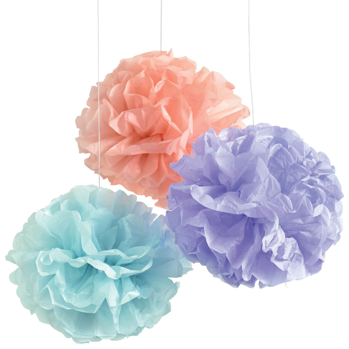 Pastel Fluffy Paper Pom Pom Decorations, 3-ct - Case of 12