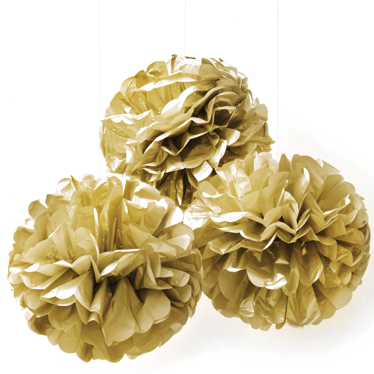 Gold Fluffy Tissue Pom Pom Decorations, 16-inch, 3-ct - Case of 12