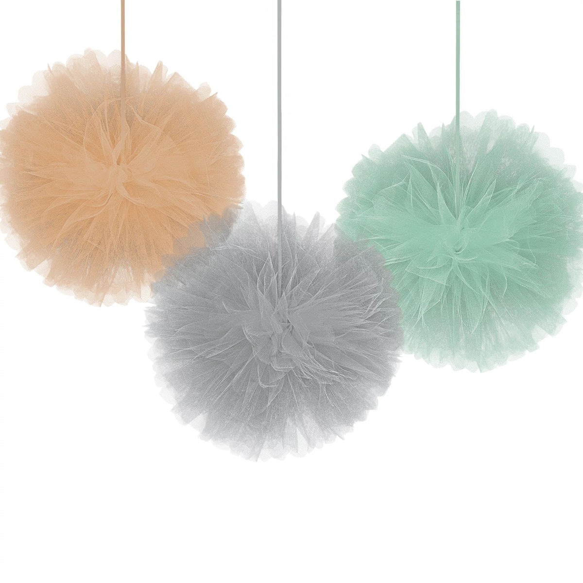 Jungle Baby Tissue Pom Pom Decorations, Orange/Teal/Grey, 12-inch, 3-ct - Pack of 9