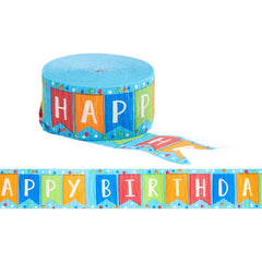 Happy Birthday Crepe Streamer, Blue, 81-ft - Pack of 4
