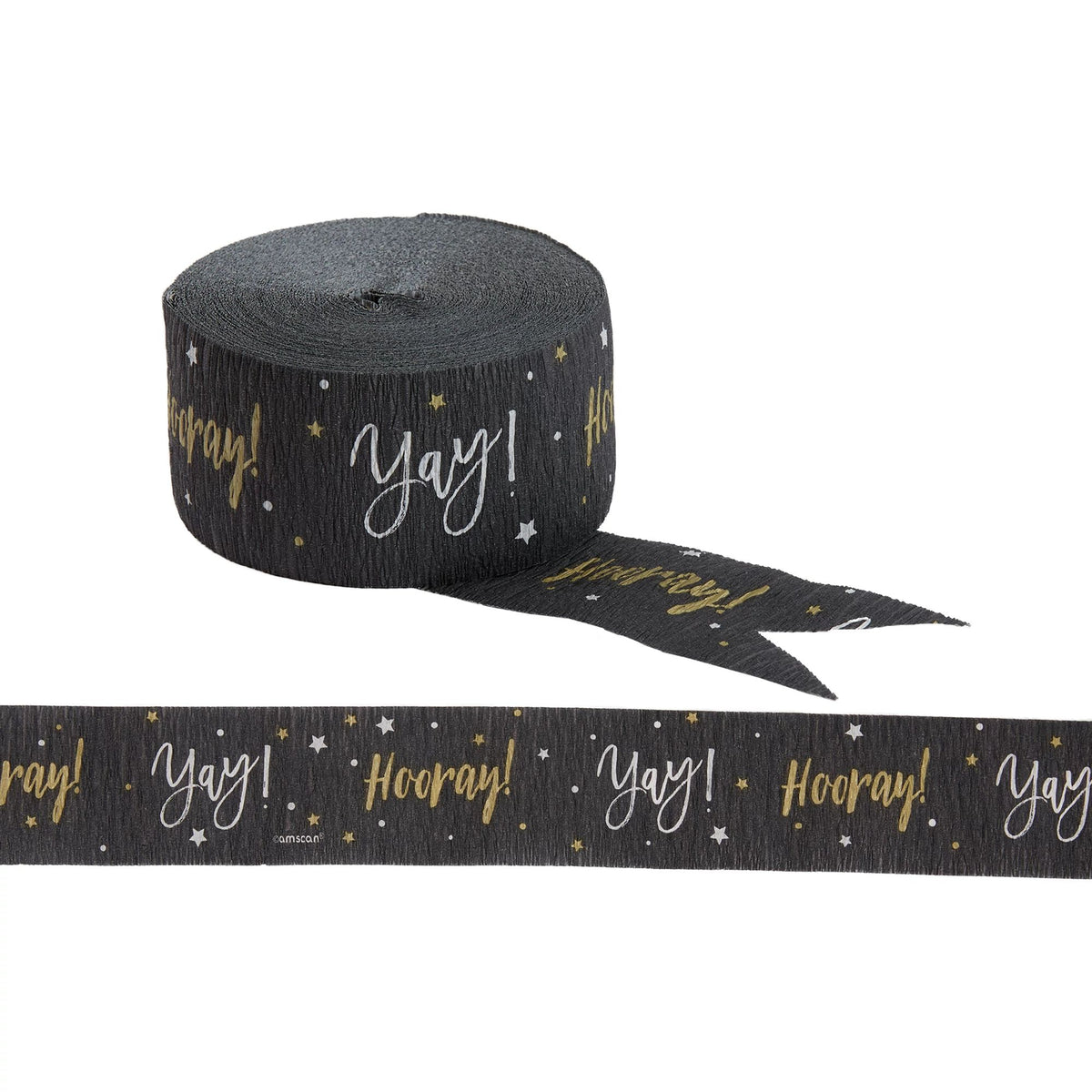 Yay Crepe Paper Streamer, Black/Gold, 81-foot - Pack of 12