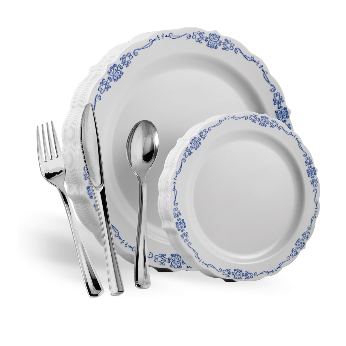 840 Piece White/Navy Victorian Combo Set | Serves 120 Guests