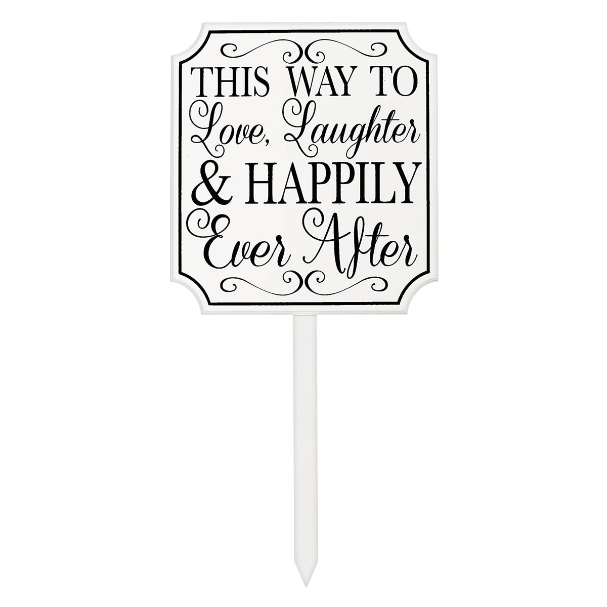 "This Way to Happily Ever After" Yard Stake Sign, White, 30-inch, Wedding - Case of 3