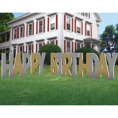 Gold & Silver Happy Birthday Yard Sign - Case of 24