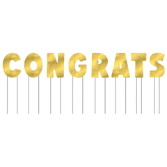 Gold "Congrats" Outdoor Yard Sign Decorations, 25-inch, 8-ct - Case of 2