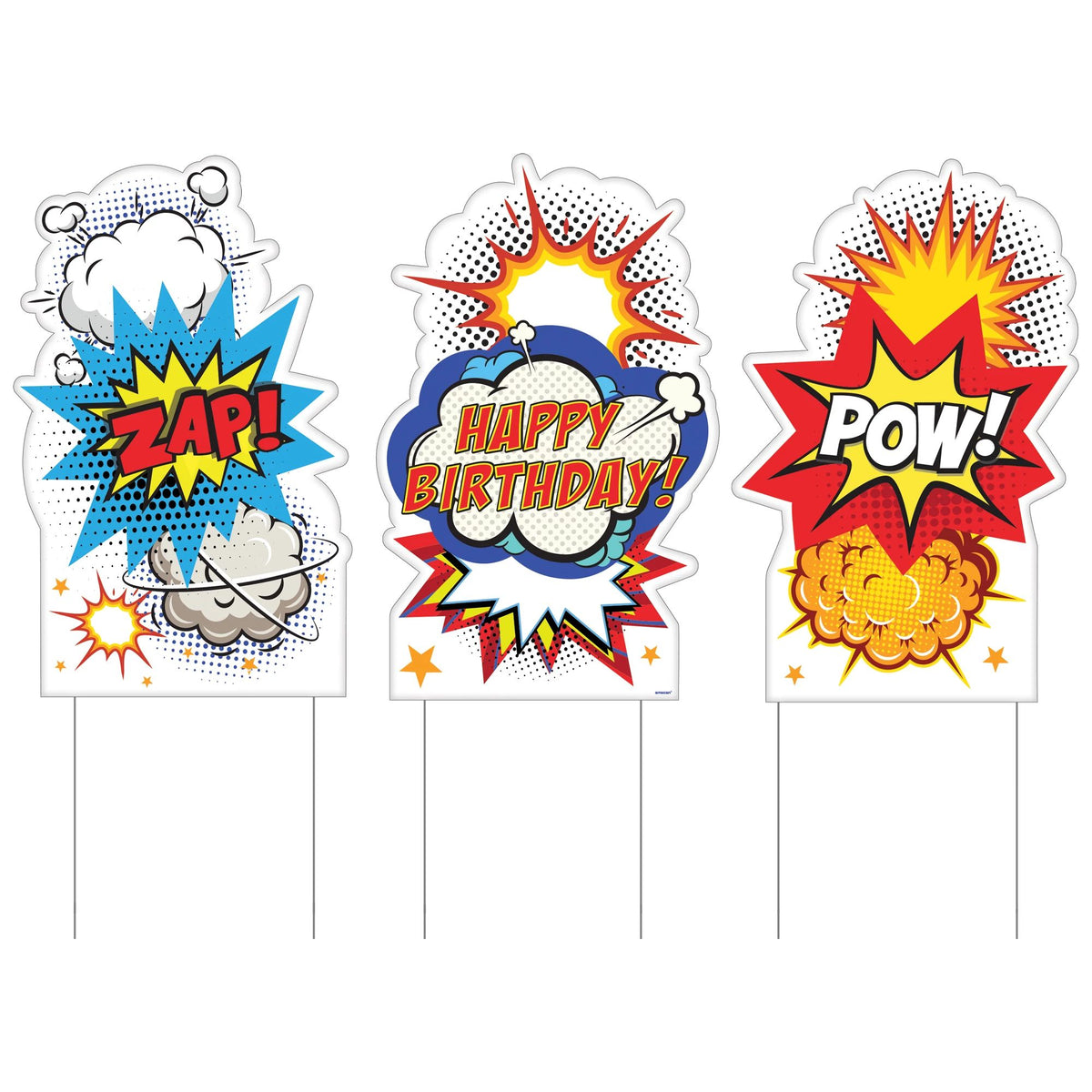 Superhero Birthday Lawn Signs - Comic Book Style, 3-pcs - Case of 4