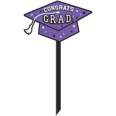 Congrats Grad Outdoor Yard Stake Sign, Purple, 5.75-inch - Pack of 3