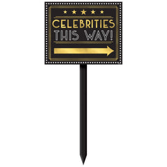 Awards Night "Celebrities This Way" Yard Stake Sign, Black/Gold, 28 inch - Pack of 12