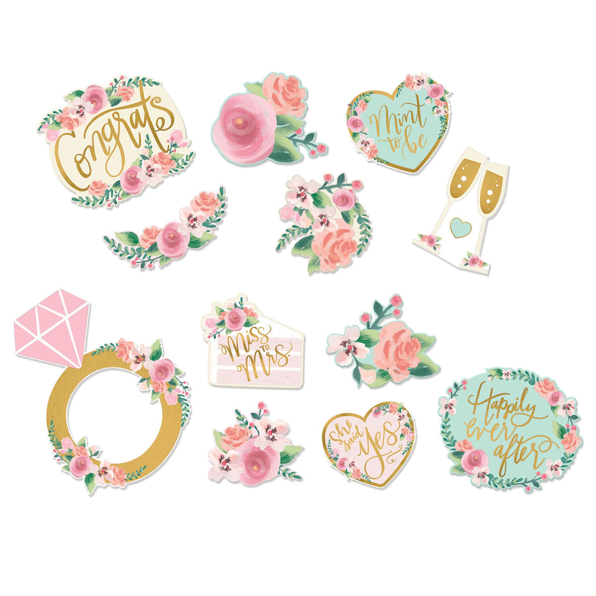 Mint to Be Miss to Mrs. Cutouts, Floral, 8.5-inch, 12-ct - Pack of 12