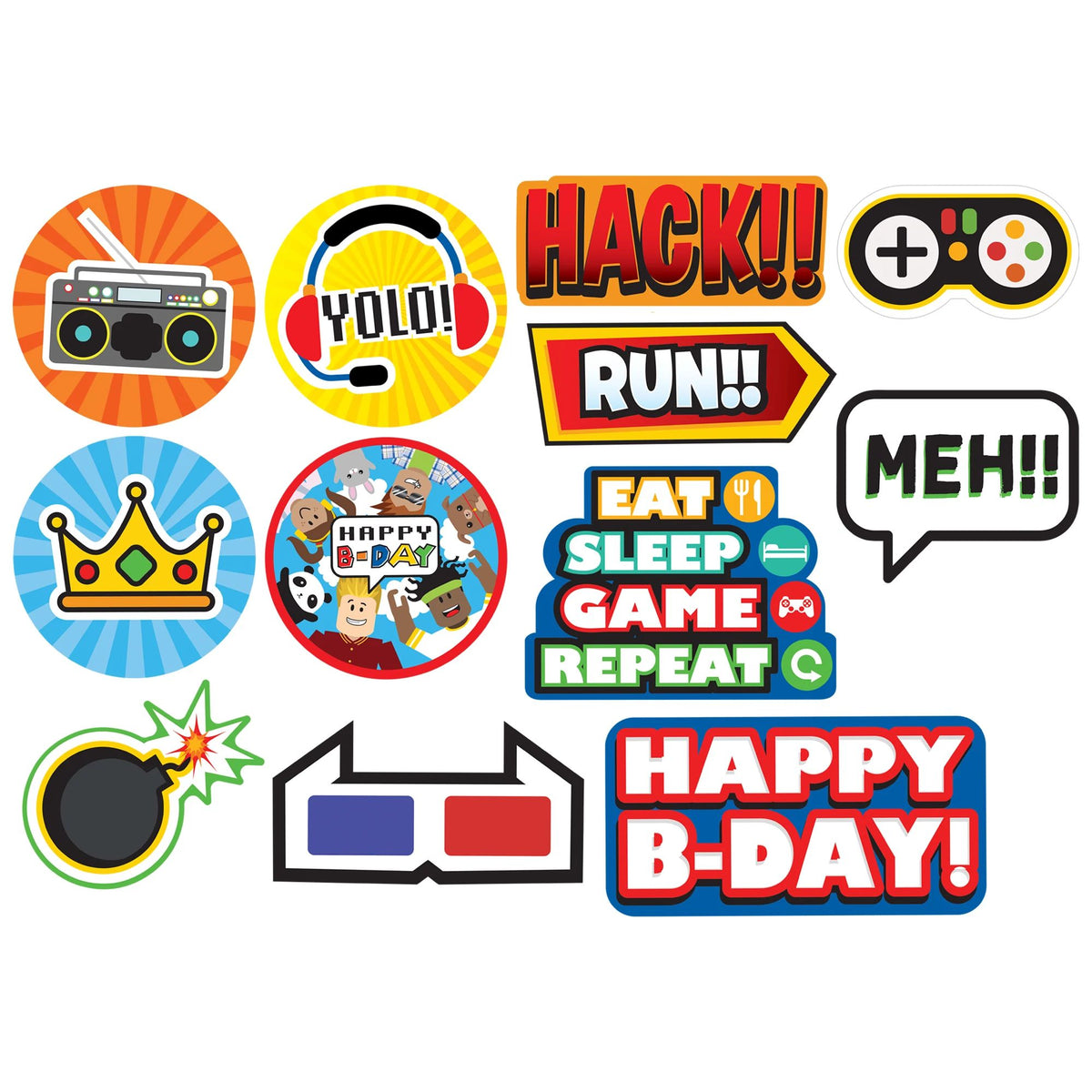Party Town Happy B-Day Cutout, Red/Blue/Green/Yellow, 10-inch, 12-ct - Case of 48