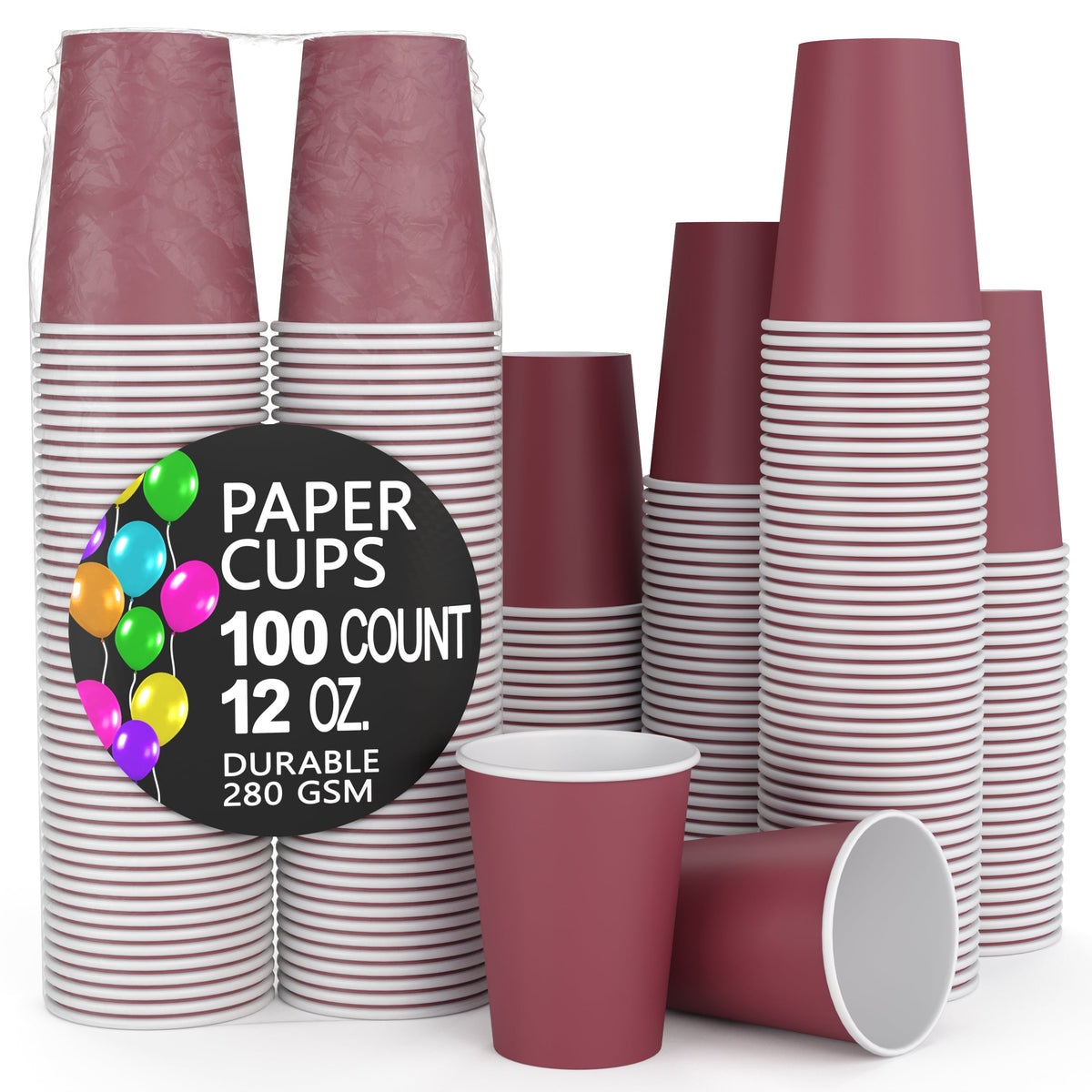 12 Oz. Burgundy Paper Cups | 100 Count