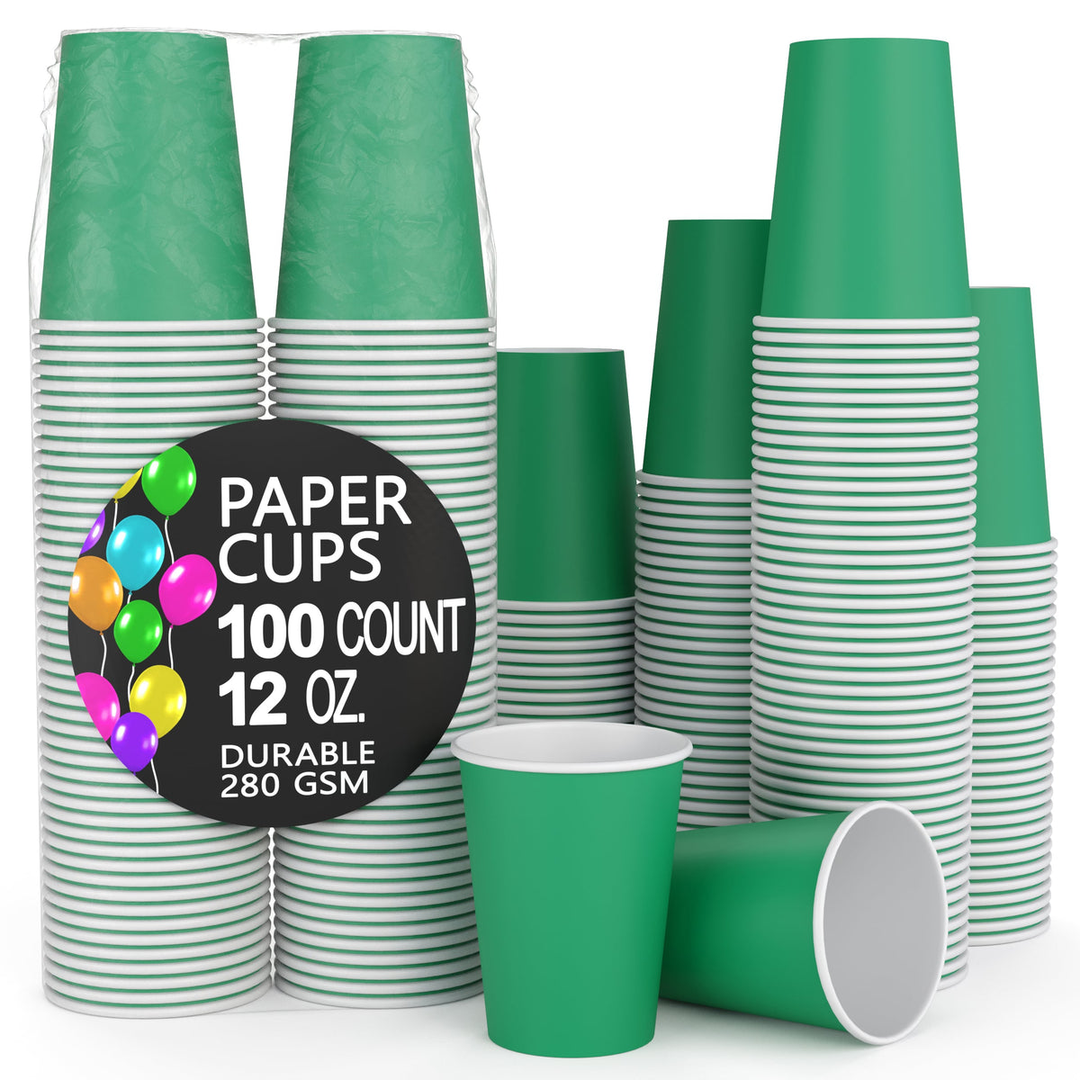 12 Oz. Emerald Green Paper Cups | 100 Count