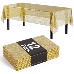 Premium Gold Lace Plastic Table Covers | 12 Count