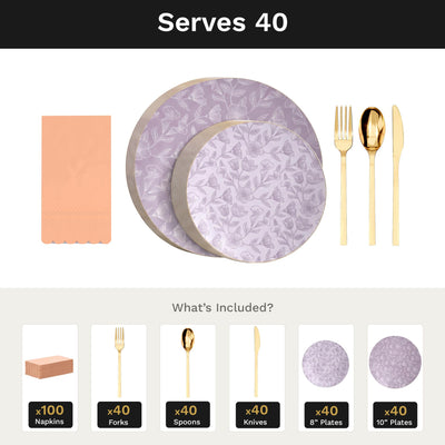 Blossom Circle Ultimate Set | Plates, Gold Cutlery & Napkins | Serves 40