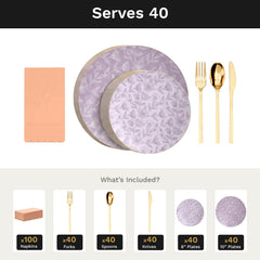 Blossom Circle Ultimate Set | Plates, Gold Cutlery & Napkins | Serves 40