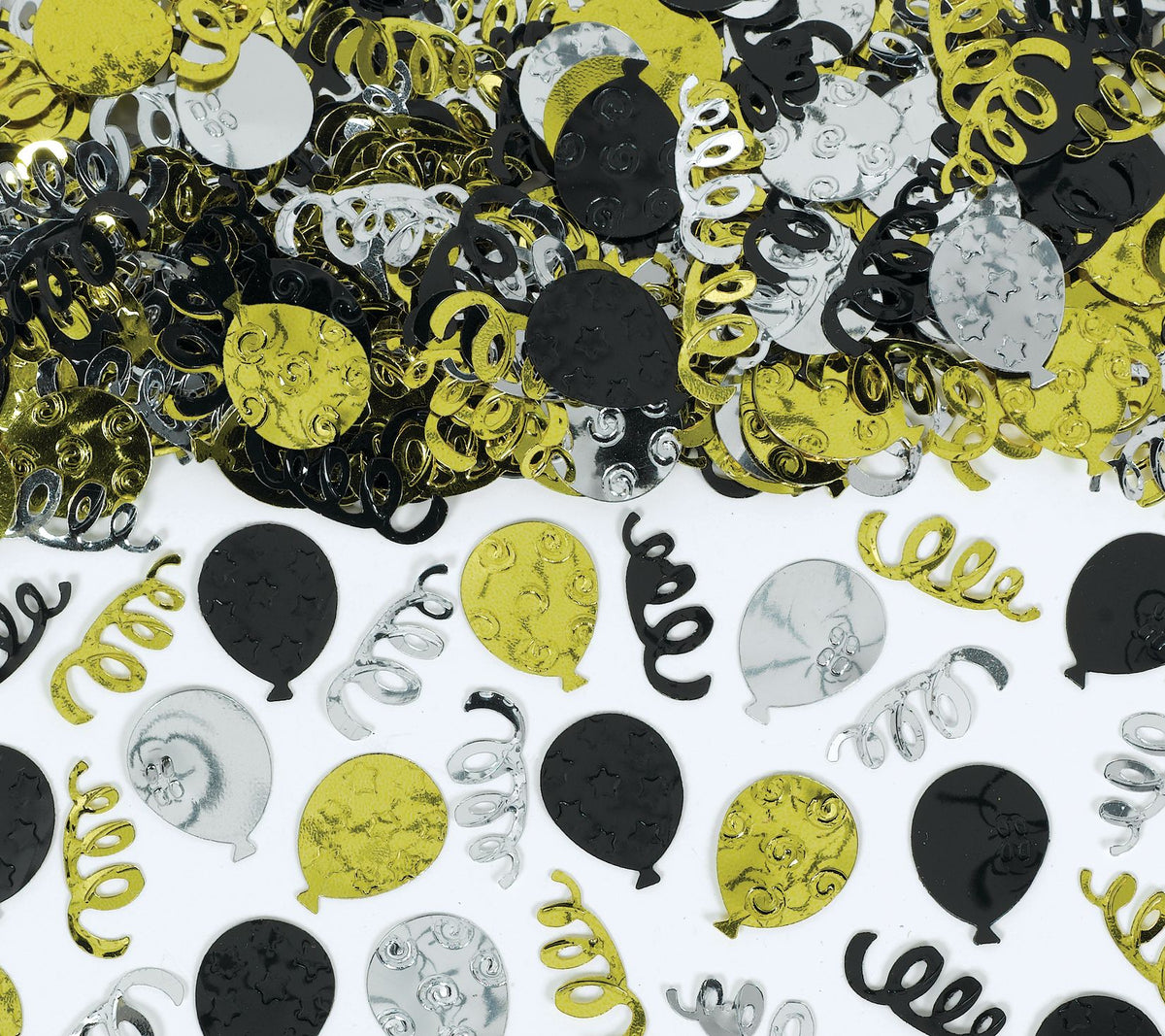 Metallic Balloons & Streamers Confetti, Gold/Silver/Black, 2.5 oz - Case of 48