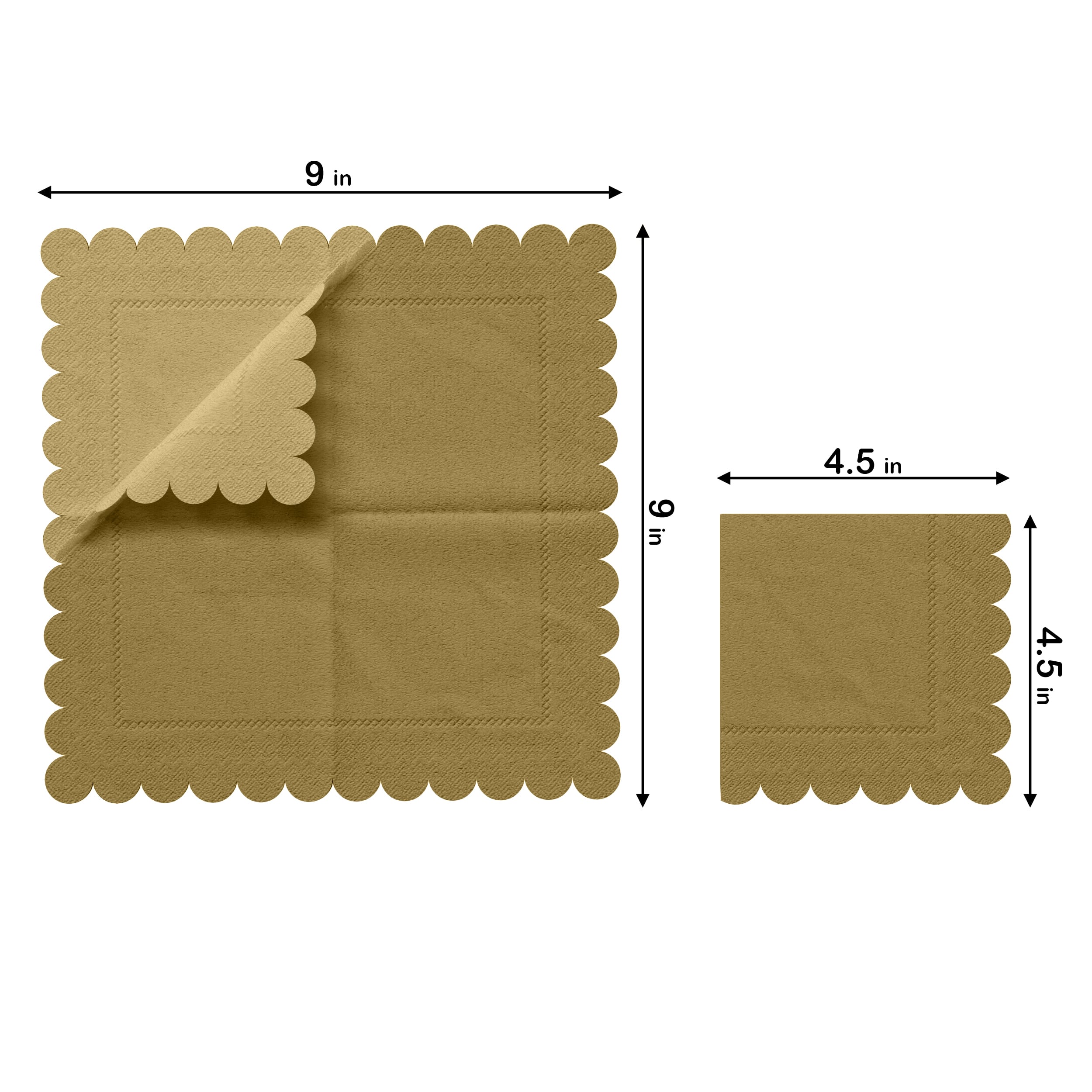 Gold Scallop Beverage Napkins | 100 Count