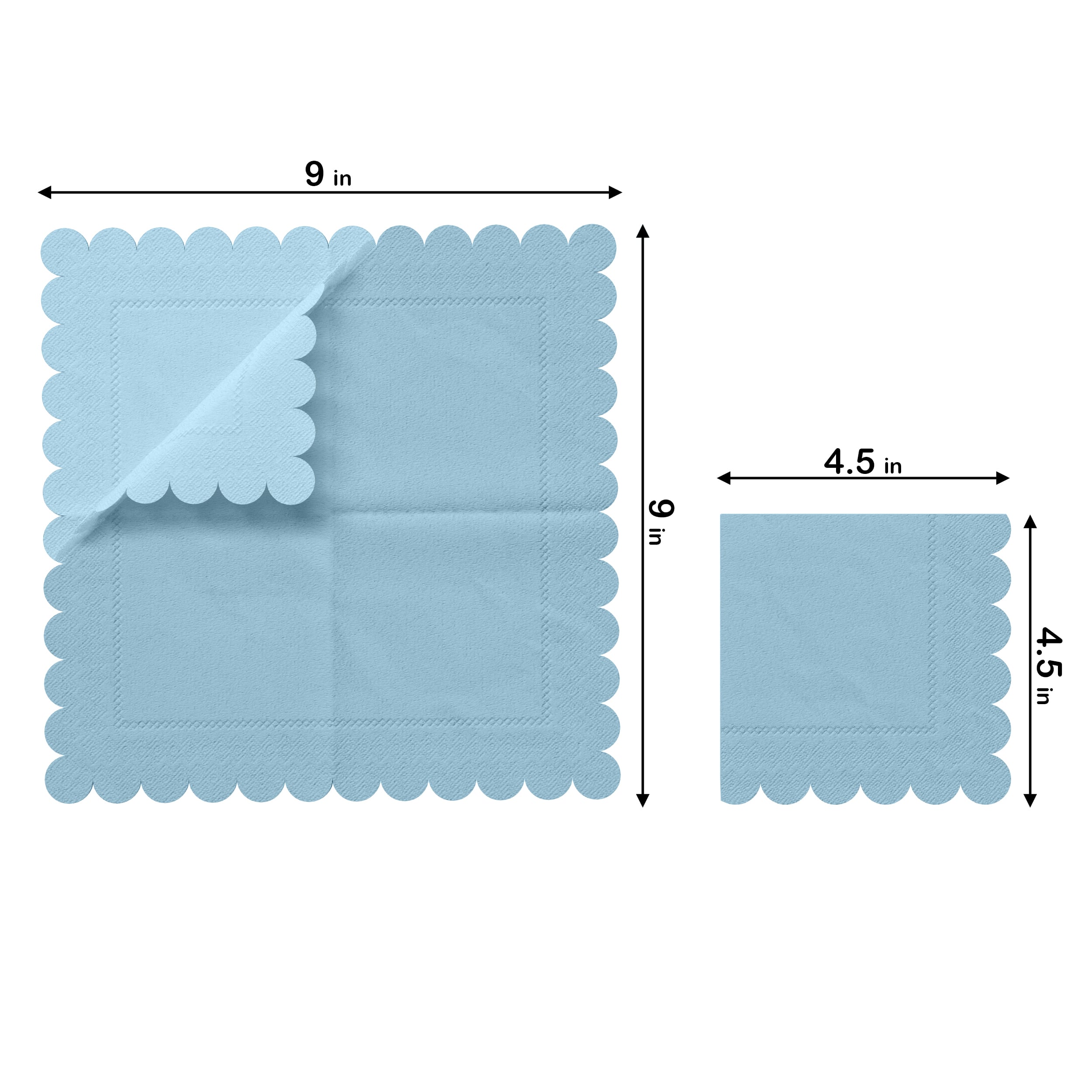 Light Blue Scallop Beverage Napkins | 100 Count