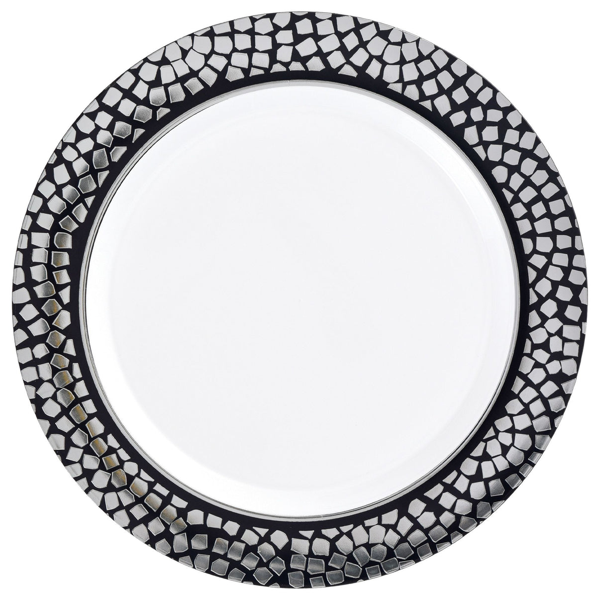 Mosaic Dessert Plastic Plates, Silver/Black, 7.5 inch, 20-ct - Pack of 4