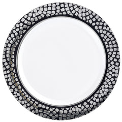 Mosaic Dessert Plastic Plates, Silver/Black, 7.5 inch, 20-ct - Pack of 4