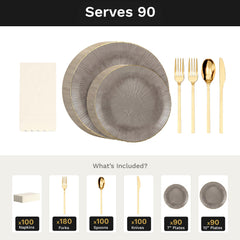 Smoke Burst Ultimate Set | Plates, Gold Cutlery & Napkins | Serves 90