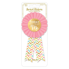 Blush Birthday Award Ribbon, Pink/Gold Herringbone, One Size - Case of 72