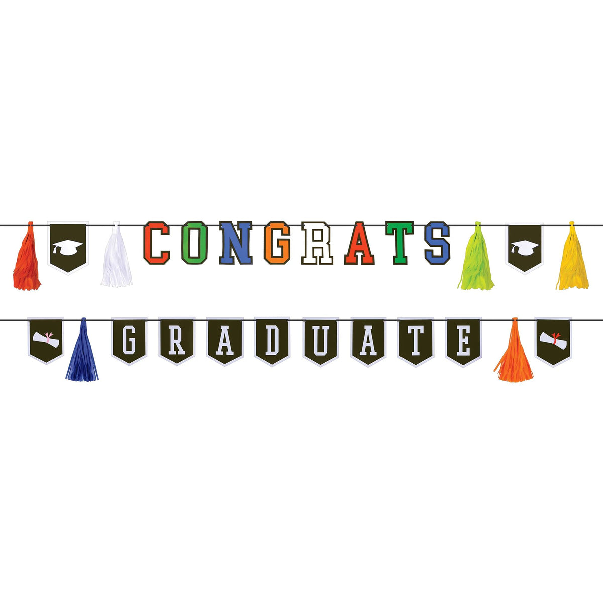 Congrats Graduate Pennant Banner Kit, Multi-Colored, 12-foot - Case of 24