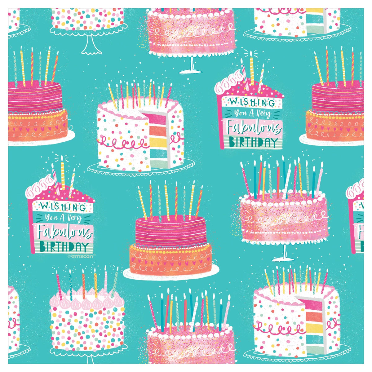 Festive Birthday Cakes Gift Wrap Roll - Case of 36