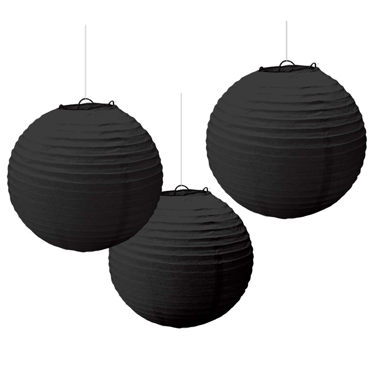 Jet Black 9.5 Round Paper Lanterns - 3 Pack - Case of 48