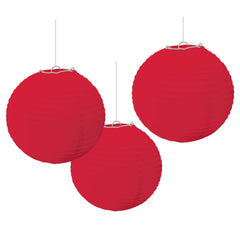 Vibrant Red Round Paper Lanterns, 9.5-Inch, 3-Pack - Pack of 12