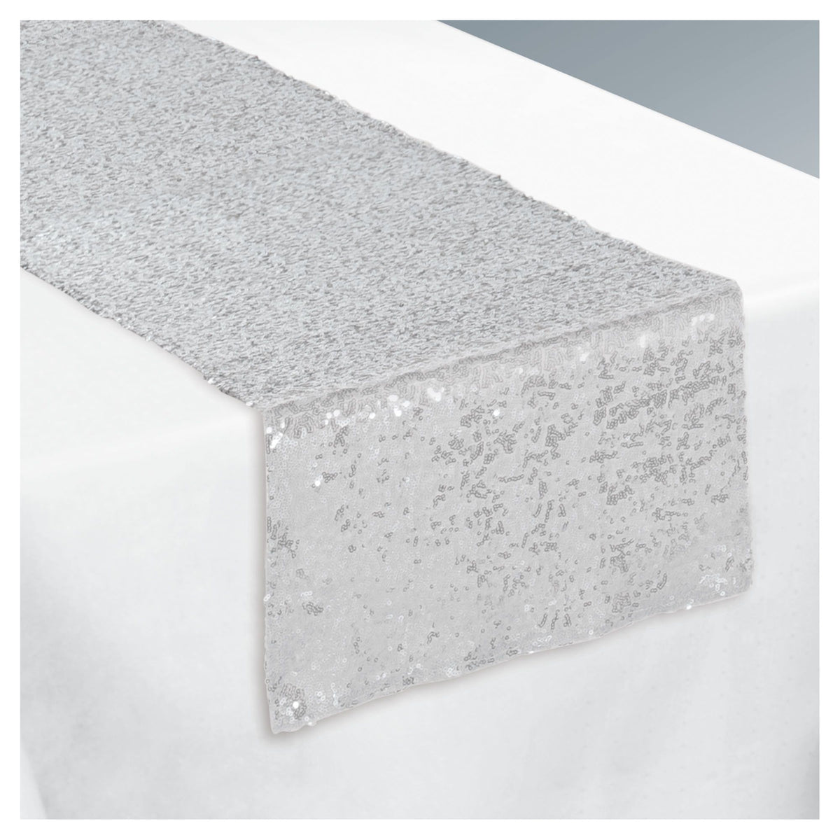Silver Sequin Table Runner, 13x72 inch, Reusable - Case of 30