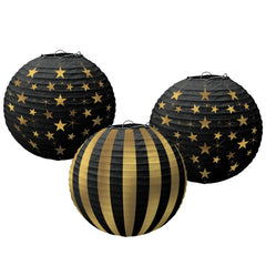Gold Stars & Stripes Paper Lanterns, 3-pc - Case of 48
