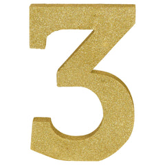 Glitter Gold Number 3 Sign, 10-Inch - Case of 36